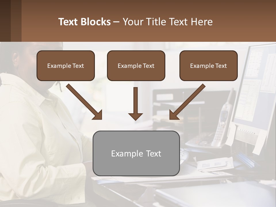 A Woman Sitting At A Desk With A Computer PowerPoint Template