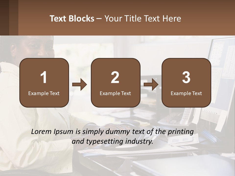 A Woman Sitting At A Desk With A Computer PowerPoint Template