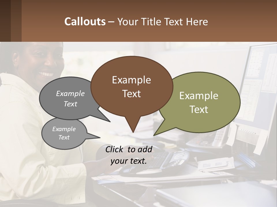 A Woman Sitting At A Desk With A Computer PowerPoint Template