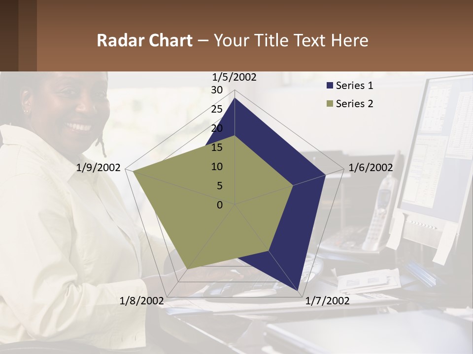 A Woman Sitting At A Desk With A Computer PowerPoint Template