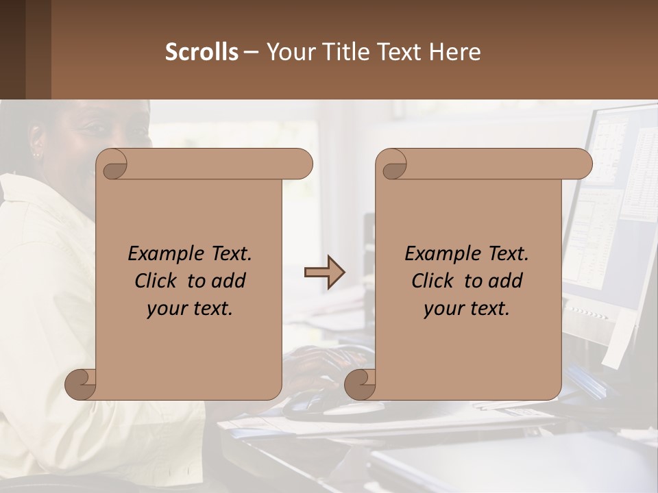 A Woman Sitting At A Desk With A Computer PowerPoint Template