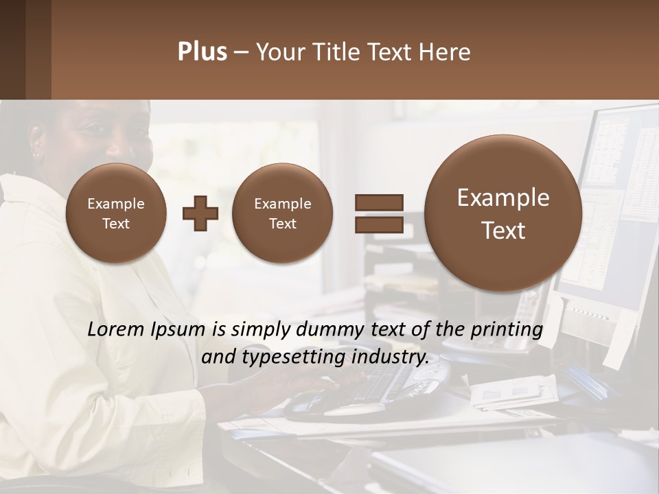 A Woman Sitting At A Desk With A Computer PowerPoint Template