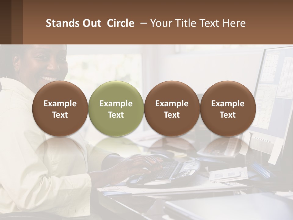 A Woman Sitting At A Desk With A Computer PowerPoint Template