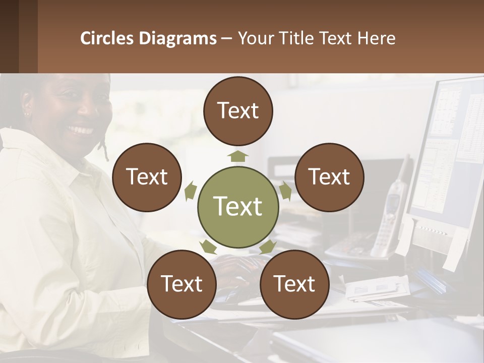 A Woman Sitting At A Desk With A Computer PowerPoint Template