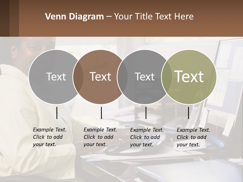 A Woman Sitting At A Desk With A Computer PowerPoint Template