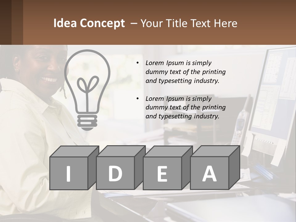 A Woman Sitting At A Desk With A Computer PowerPoint Template