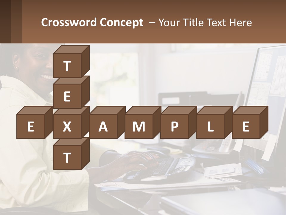 A Woman Sitting At A Desk With A Computer PowerPoint Template