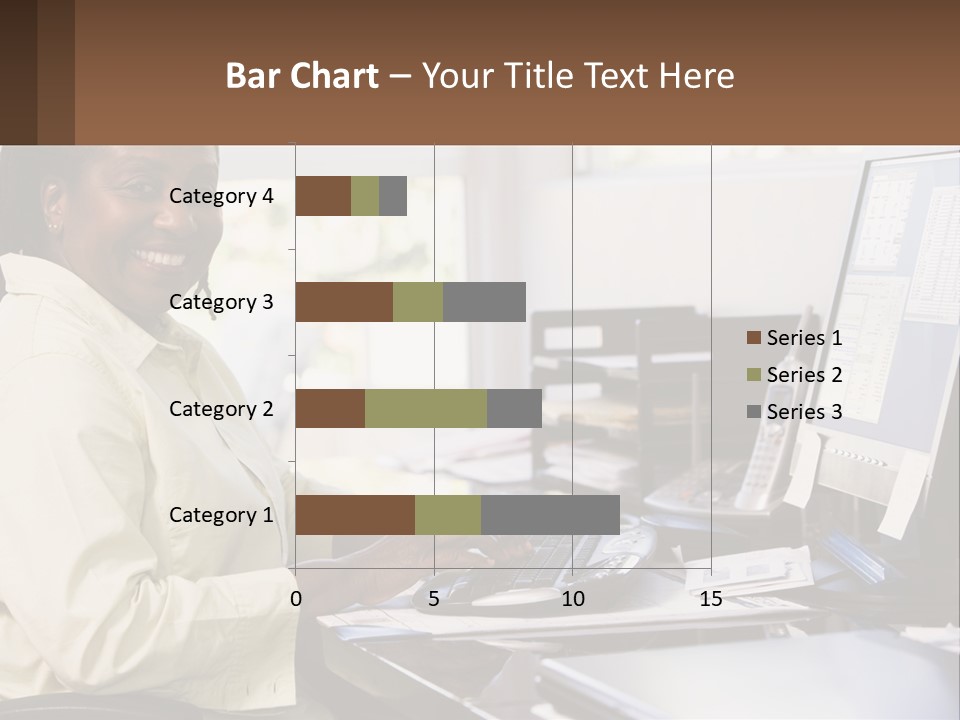 A Woman Sitting At A Desk With A Computer PowerPoint Template