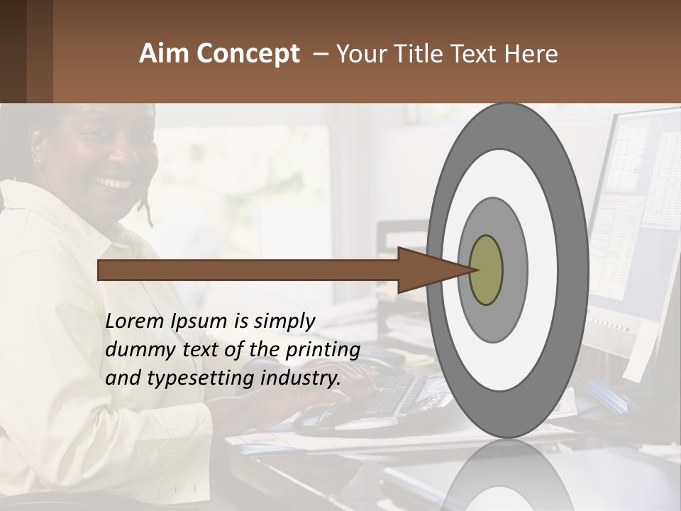 A Woman Sitting At A Desk With A Computer PowerPoint Template