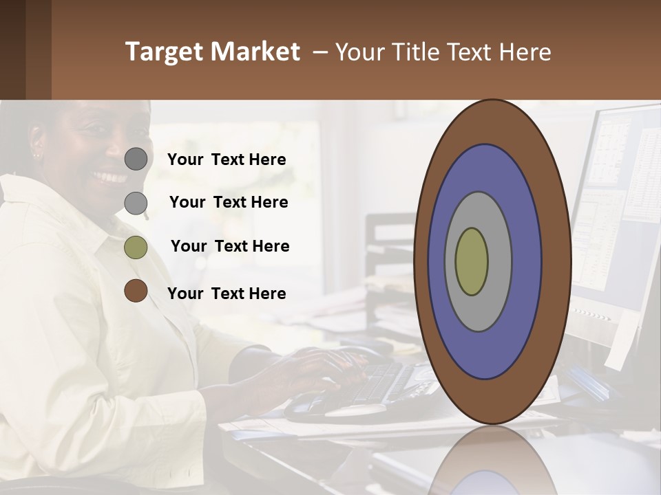 A Woman Sitting At A Desk With A Computer PowerPoint Template