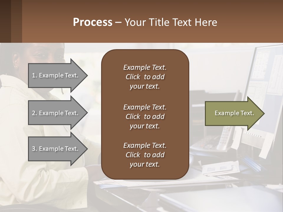 A Woman Sitting At A Desk With A Computer PowerPoint Template
