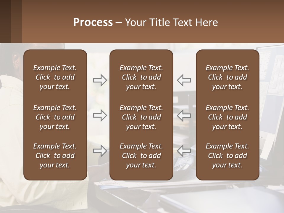 A Woman Sitting At A Desk With A Computer PowerPoint Template