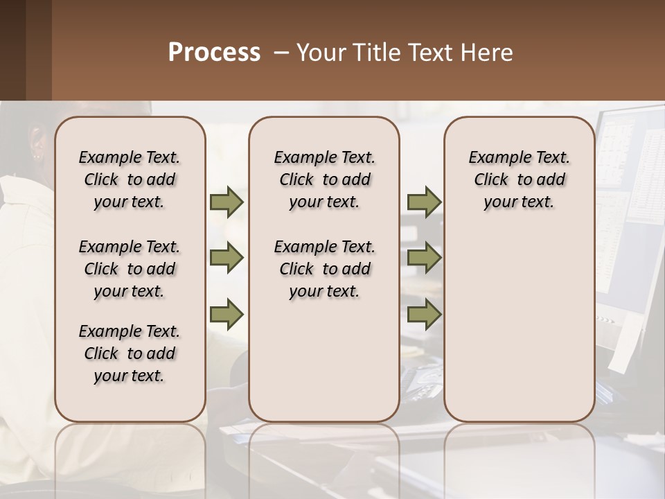 A Woman Sitting At A Desk With A Computer PowerPoint Template