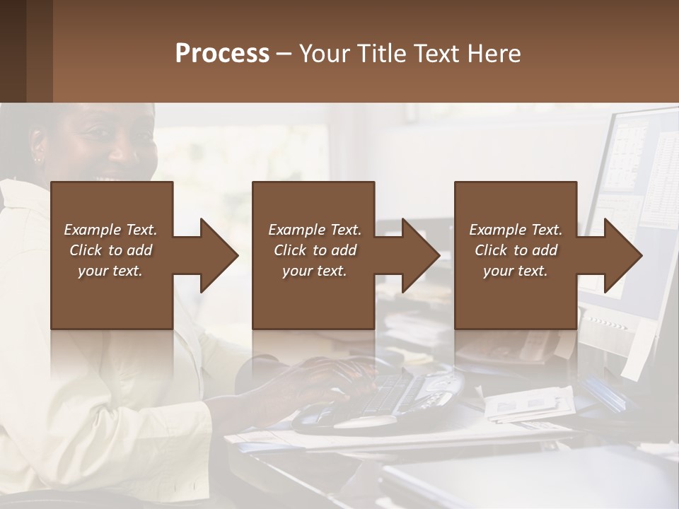 A Woman Sitting At A Desk With A Computer PowerPoint Template