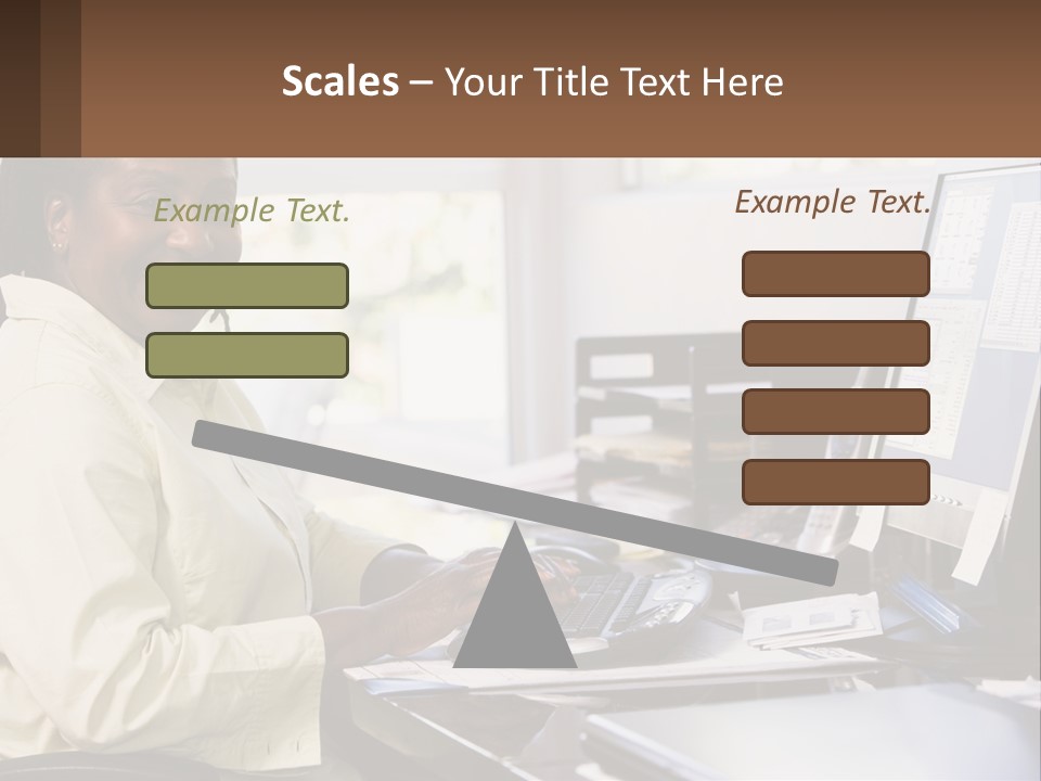 A Woman Sitting At A Desk With A Computer PowerPoint Template