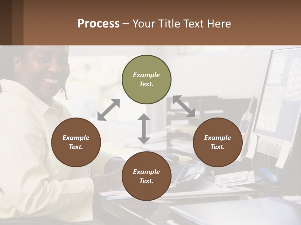 A Woman Sitting At A Desk With A Computer PowerPoint Template