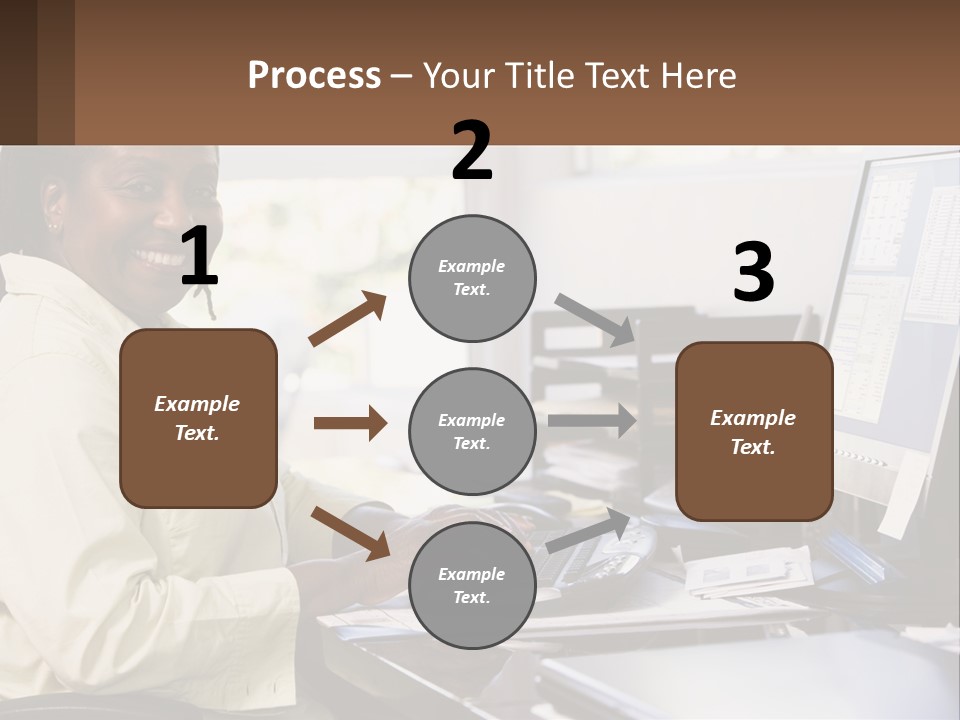 A Woman Sitting At A Desk With A Computer PowerPoint Template