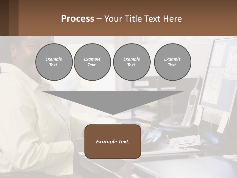 A Woman Sitting At A Desk With A Computer PowerPoint Template