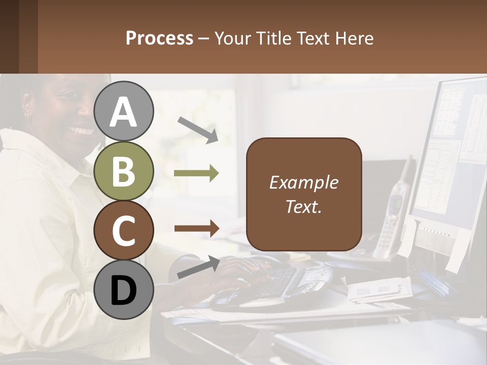 A Woman Sitting At A Desk With A Computer PowerPoint Template