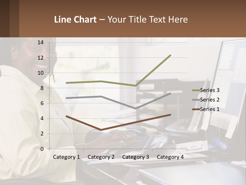 A Woman Sitting At A Desk With A Computer PowerPoint Template