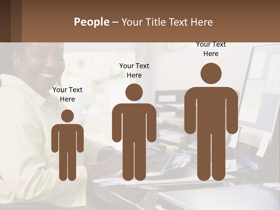 A Woman Sitting At A Desk With A Computer PowerPoint Template