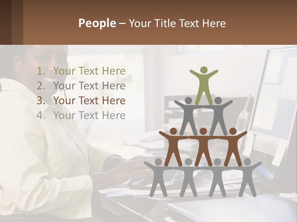 A Woman Sitting At A Desk With A Computer PowerPoint Template