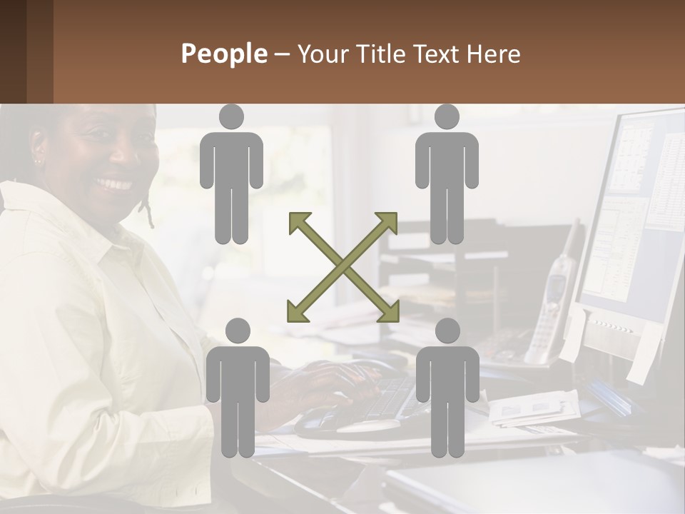 A Woman Sitting At A Desk With A Computer PowerPoint Template