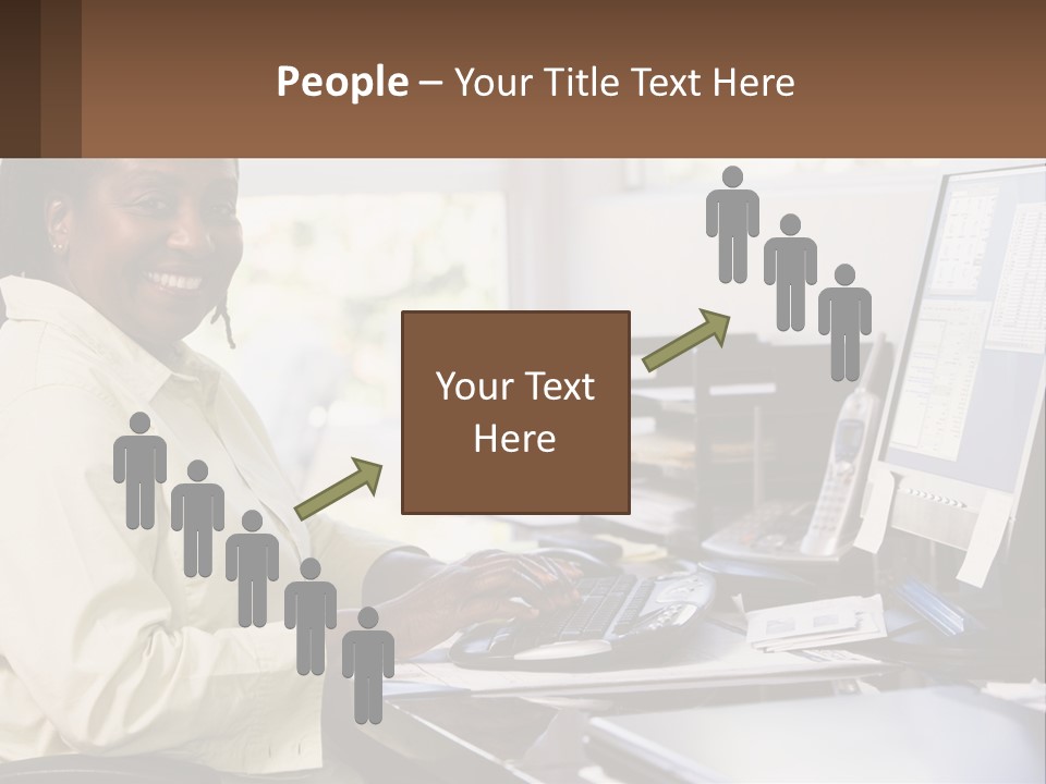 A Woman Sitting At A Desk With A Computer PowerPoint Template