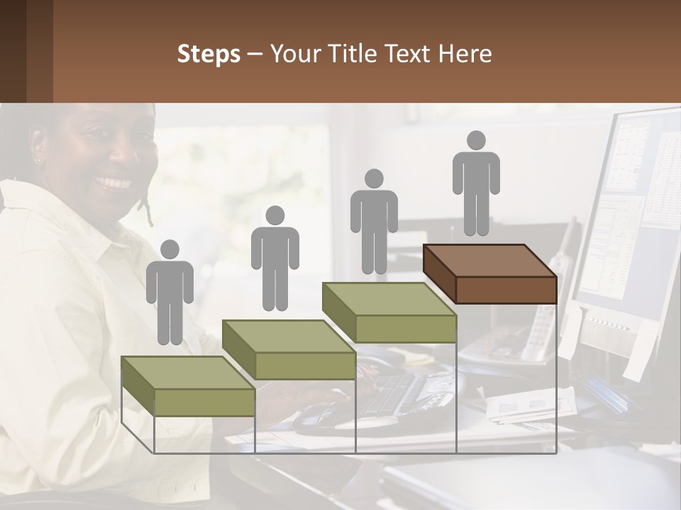 A Woman Sitting At A Desk With A Computer PowerPoint Template