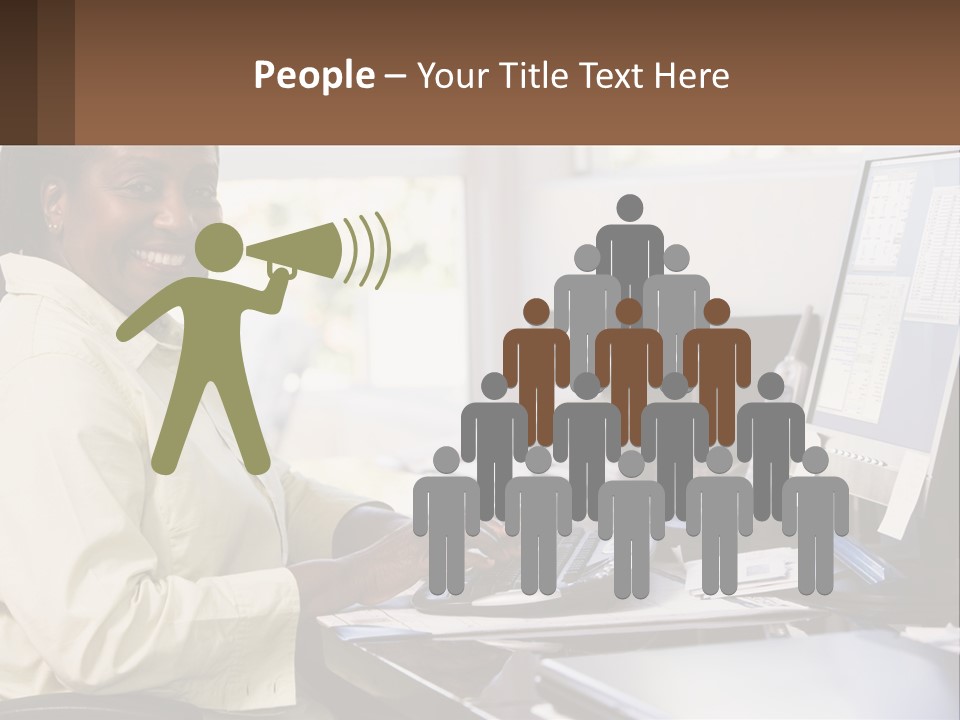 A Woman Sitting At A Desk With A Computer PowerPoint Template