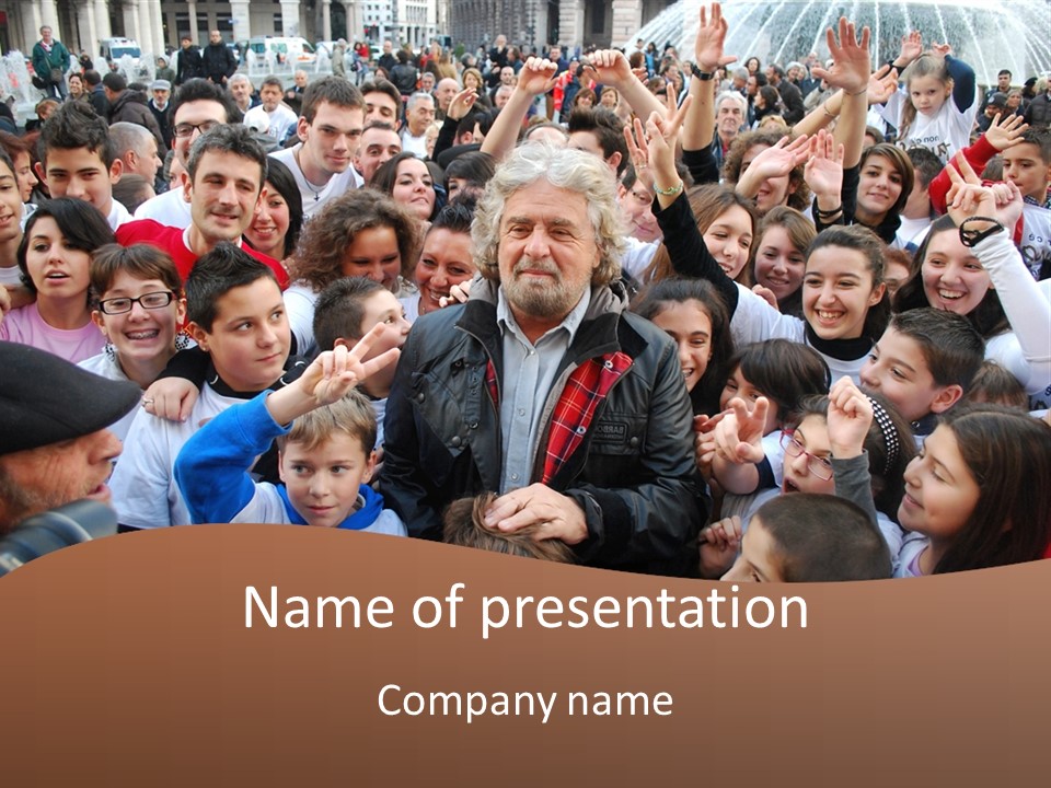 A Large Group Of People Are Gathered Together PowerPoint Template