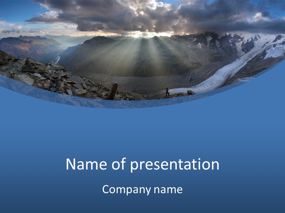 A Mountain Scene With The Sun Shining Through The Clouds PowerPoint Template