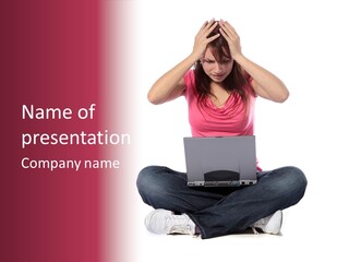 A Woman Sitting On The Floor With A Laptop PowerPoint Template
