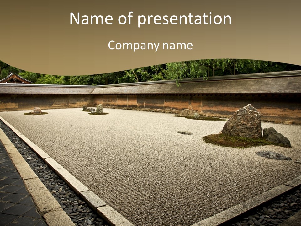 A Japanese Garden With Rocks And Rocks On The Ground PowerPoint Template