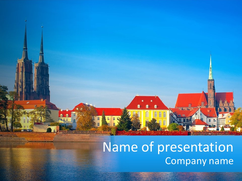 A City Skyline With A Lake In Front Of It PowerPoint Template