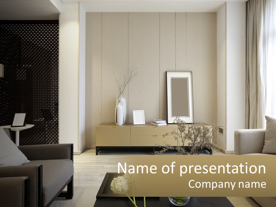 A Living Room Filled With Furniture And A Mirror PowerPoint Template