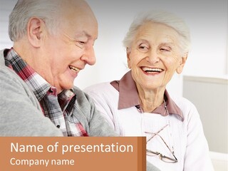 An Elderly Man And Woman Smiling At Each Other PowerPoint Template