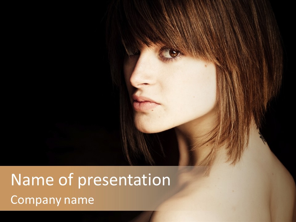 A Woman With Brown Hair Is Posing For A Picture PowerPoint Template