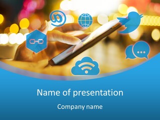 A Person Using A Cell Phone With Social Icons Coming Out Of It PowerPoint Template