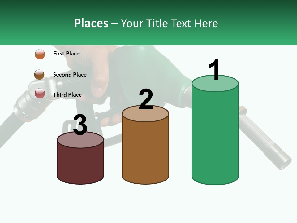 A Person Holding A Gas Pump With A Green Sign In The Background PowerPoint Template