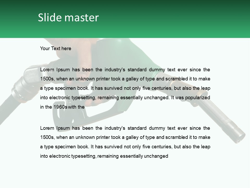 A Person Holding A Gas Pump With A Green Sign In The Background PowerPoint Template