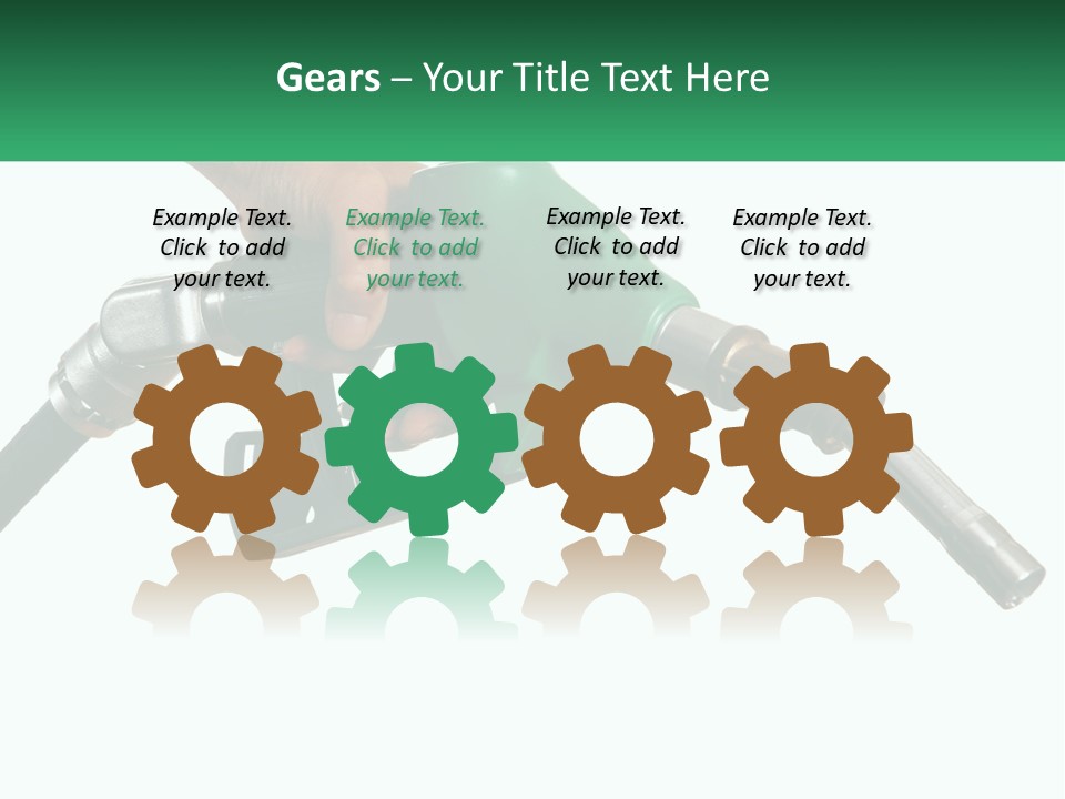 A Person Holding A Gas Pump With A Green Sign In The Background PowerPoint Template