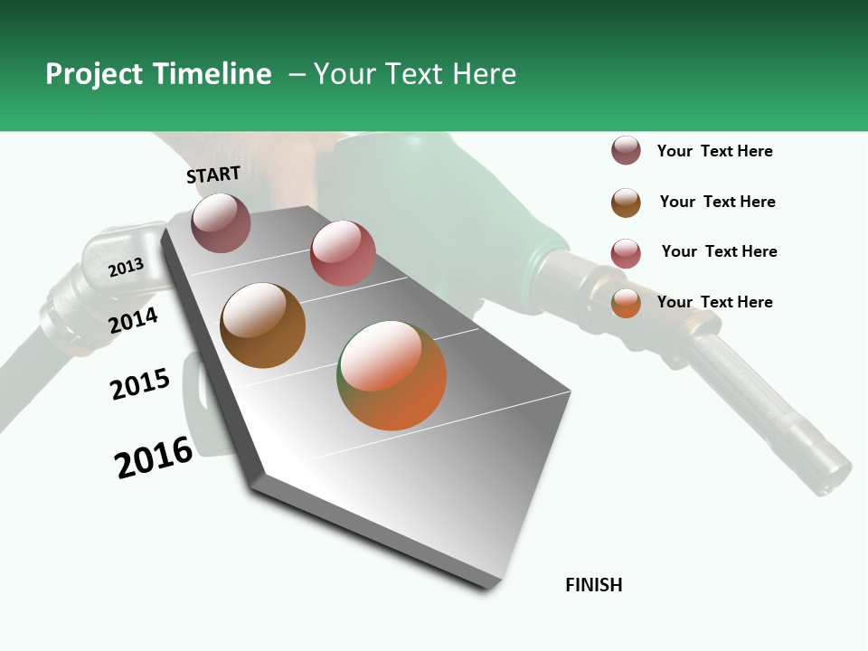 A Person Holding A Gas Pump With A Green Sign In The Background PowerPoint Template