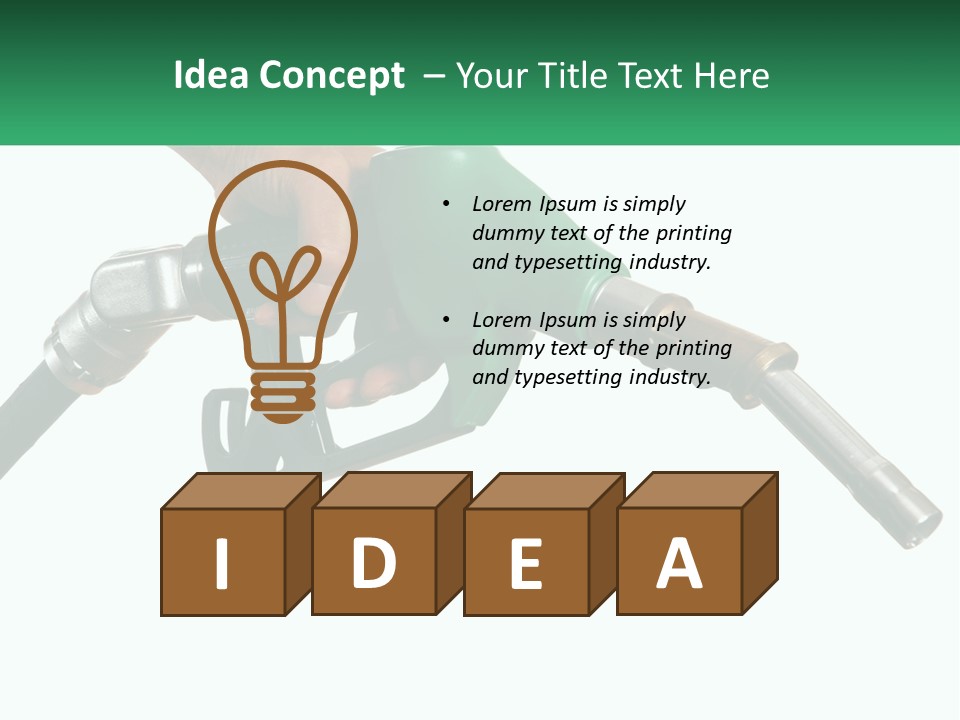 A Person Holding A Gas Pump With A Green Sign In The Background PowerPoint Template