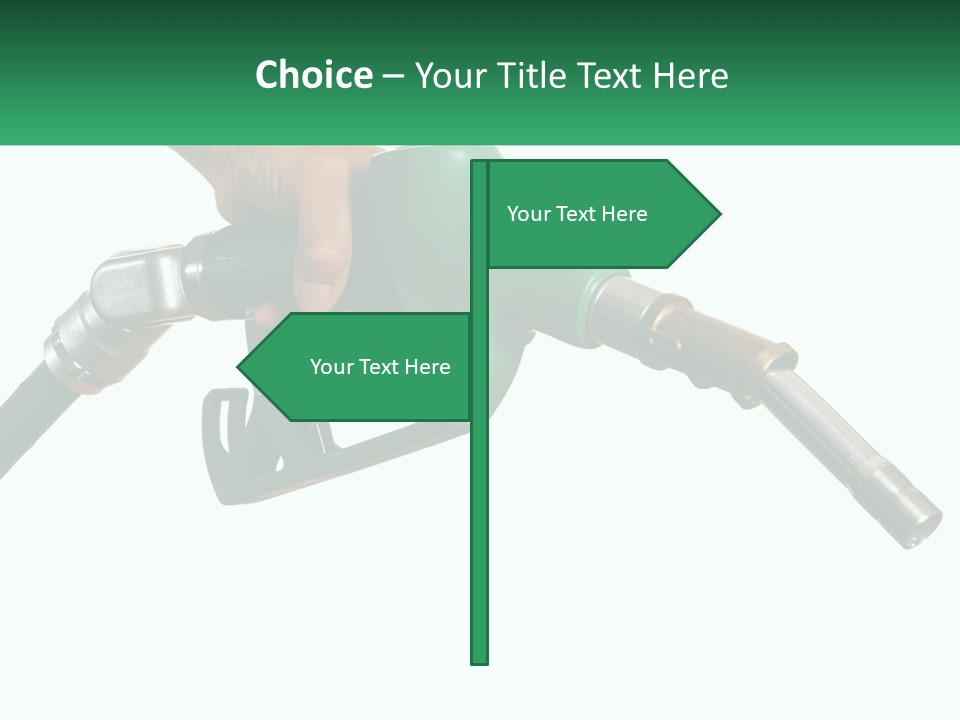 A Person Holding A Gas Pump With A Green Sign In The Background PowerPoint Template