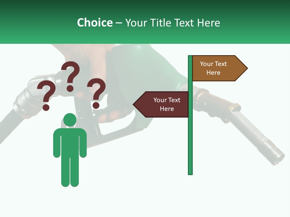 A Person Holding A Gas Pump With A Green Sign In The Background PowerPoint Template