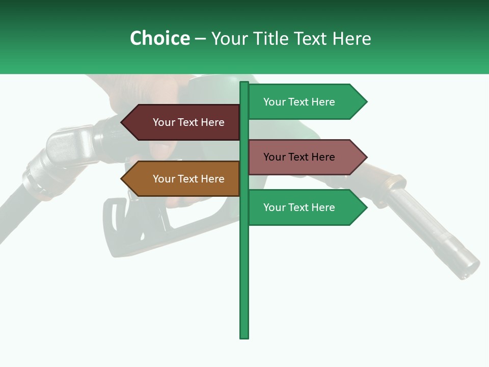 A Person Holding A Gas Pump With A Green Sign In The Background PowerPoint Template