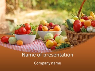 A Table Topped With Bowls Of Fruit And Vegetables PowerPoint Template