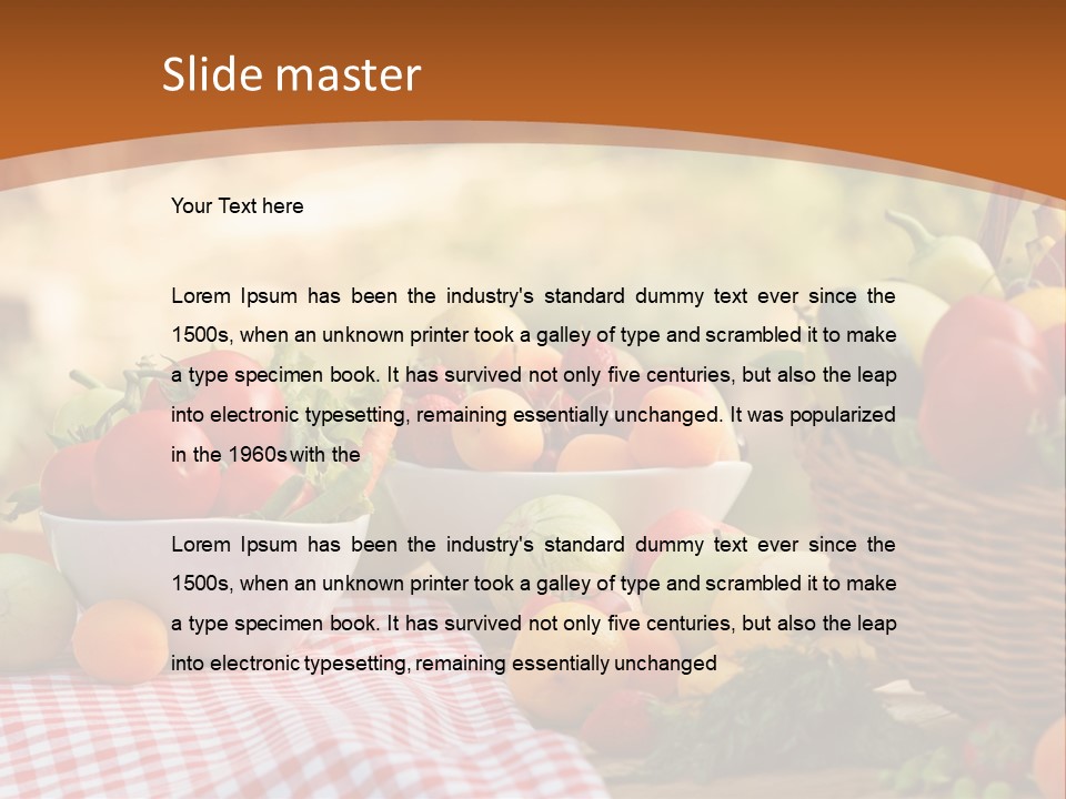 A Table Topped With Bowls Of Fruit And Vegetables PowerPoint Template