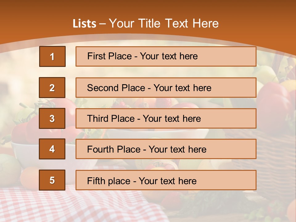 A Table Topped With Bowls Of Fruit And Vegetables PowerPoint Template
